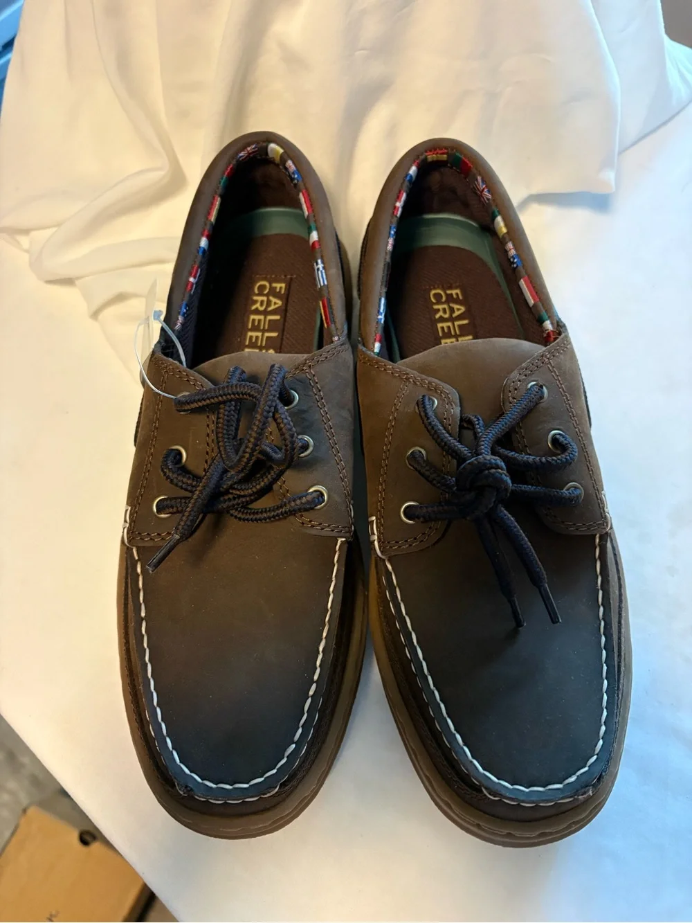 Falls Creek Men's Brown Boat Shoes with Contrast Stitching